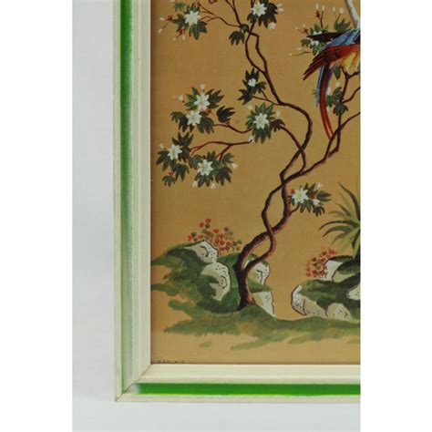 Bird And Botanical Chinoiserie Motif Print Panels Framed A Pair