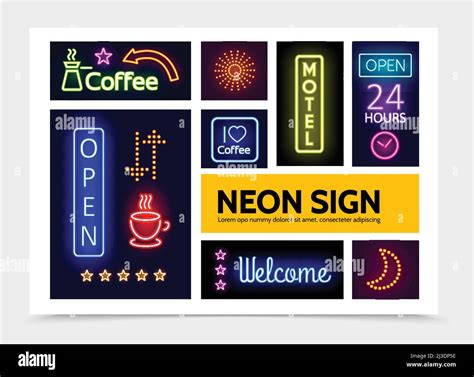 Advertising Neon Signs Infographic Template With Bright Colorful Frames