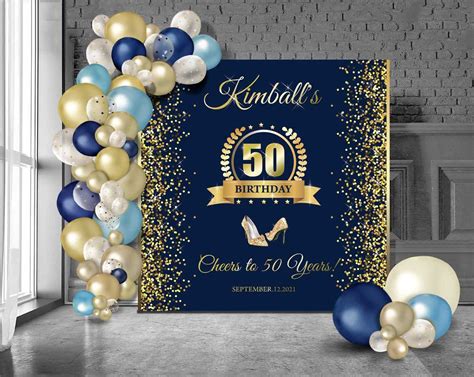 50th Birthday Backdrop High Heel Navy And Gold Backdrop Party Banner