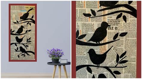 Easy Newspaper Wall Hanging Craft Diy Bird Newspaper Painting Idea