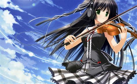 Online Crop Hd Wallpaper Anime Girl Playing Violin Black Haired