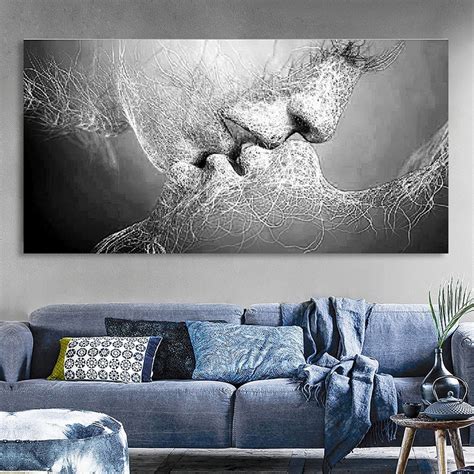 Black And White Love Kiss Abstract Art On Canvas Painting Wall Art