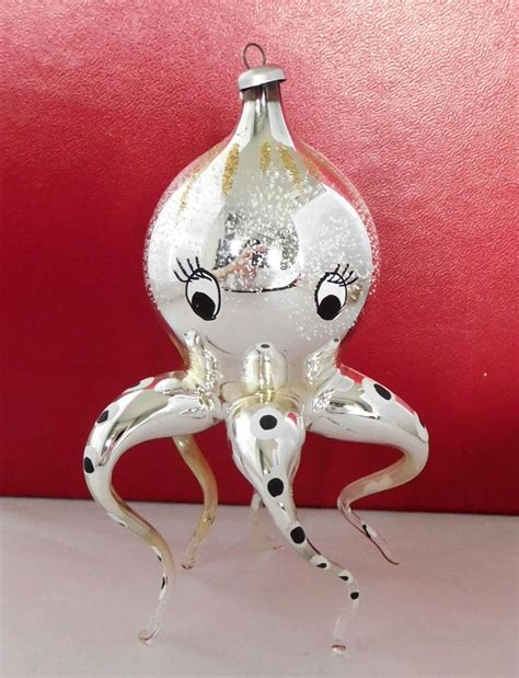 Vintage Italy De Carlini Blown Glass Christmas Ornament Polka Dot Octopus Glass Christmas