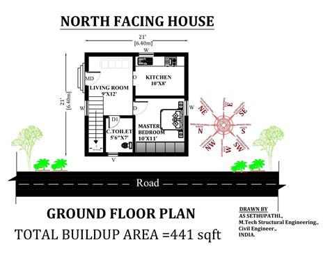 21x21 North Facing Single Bhk House Plan As Per Vastu Shastra
