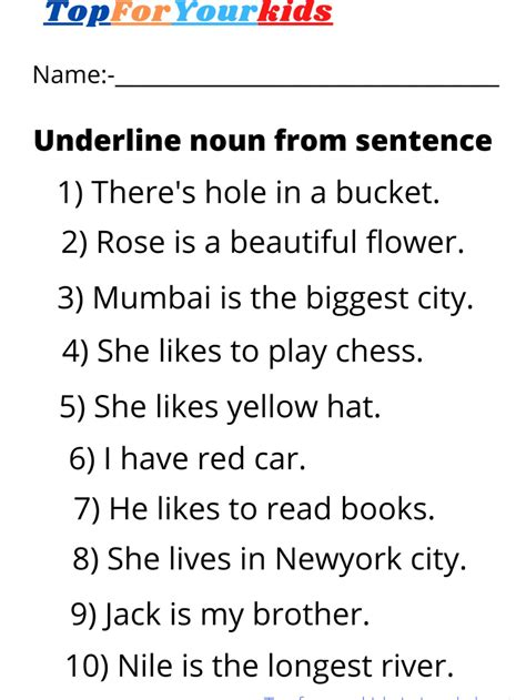 Noun Sentences Worksheet