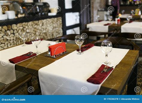 Beautiful Table Setting In A Restaurant In A New Hotel Served Dining