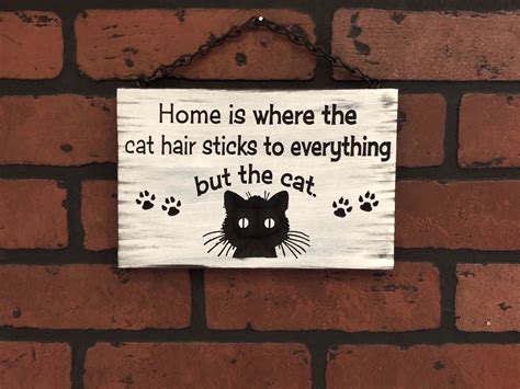 Funny Cat Wall Decor Wood Carved Signs Home Is Where The Etsy