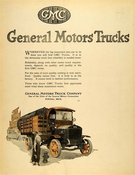 1920 ad gmc pontiac michigan general motors trucks cargo vintage motor motor truck general