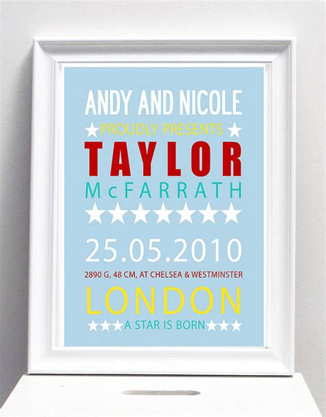 Personalised Kids Baby Birth Name Print By I Love Art London