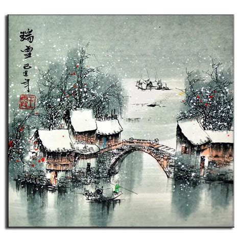 Chinese Traditional Ink Painting Print On Canvas Wuzhen Winter