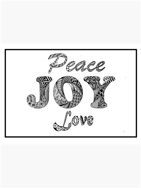 Peace Joy Love Zentangle Doodles Black And White Hand Drawn Design