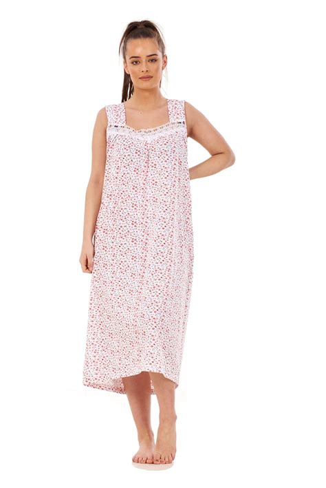 Ladies Plus Size Nightwear Floral Print 100 Cotton Sleeveless Long