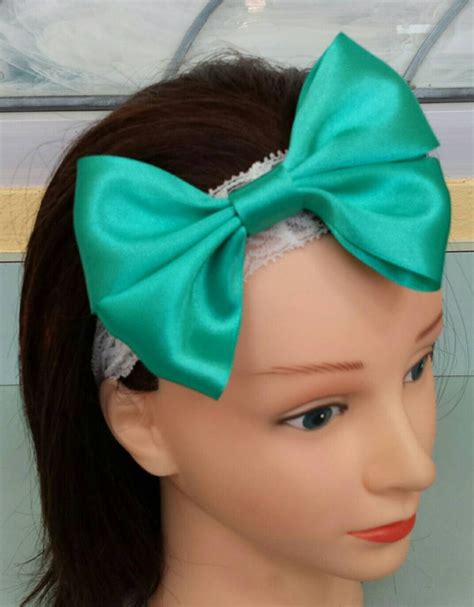 Items Similar To Elastic Silk Turquoise Bow Head Band On Etsy