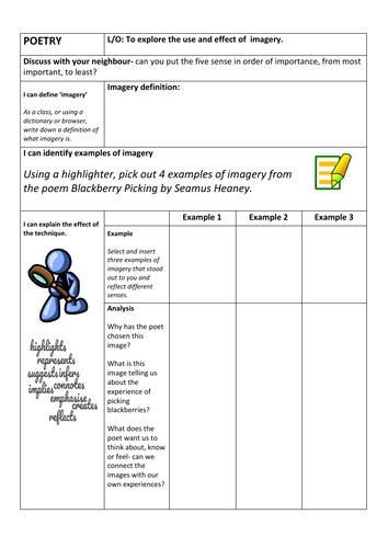 Imagery Worksheet Lesson Teaching Resources