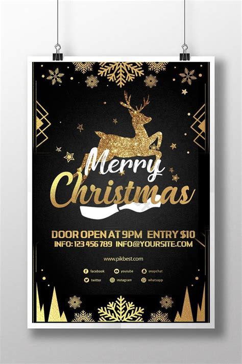 black  gold merry christmas party poster psd template psd psd   pikbest