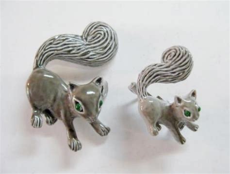 Vintage Gerrys Squirrel Pins Brooches Grey Enamel Signed Figural