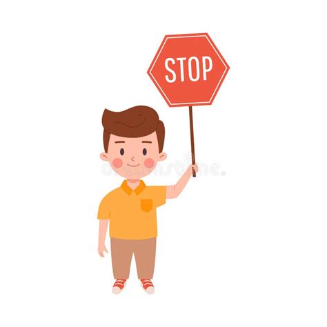 Boy Holding Stop Sign Stock Illustrations 272 Boy Holding Stop Sign