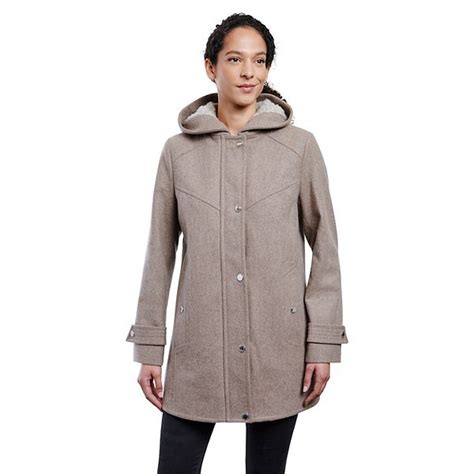 Petite London Fog Sherpa Hood Wool Blend Coat