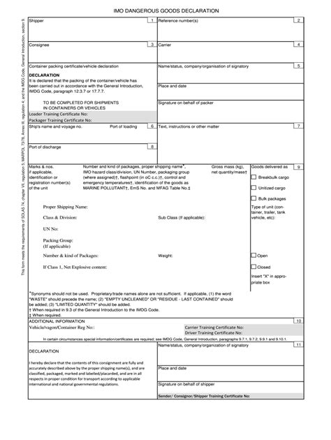 Imo Dangerous Goods Declaration Fill Out Sign Online Dochub