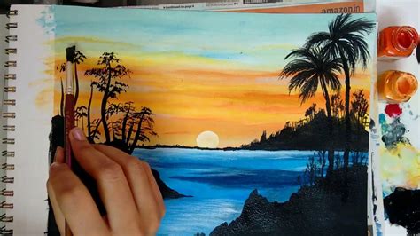 How To Paint A Beautiful Scenery Painting Sunrise Acrylic Landscape Painting Simple And Easy