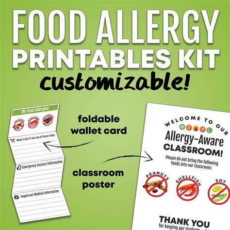 Food Allergy Printables Kit Wallet Card And Classroom Poster