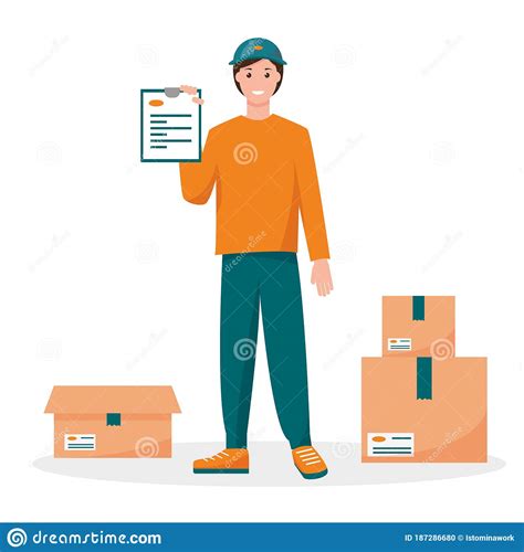 Delivery Courier Man With Order And Boxes Stock Vector Illustration