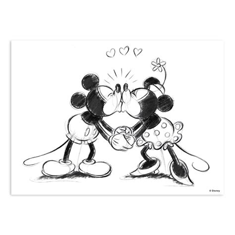 Disney Canvas Mickey And Minnie Kissing Zwart Wit 50x70cm