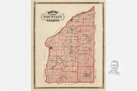 Vintage Fountain County In Map 1876 Old Indiana Map Etsy