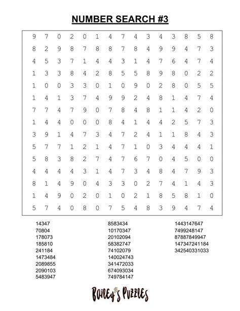 Printable Number Word Search