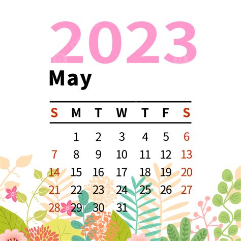 May 2023 Calendar Blossom Floral Pink Color 2023 Calendar Flowers