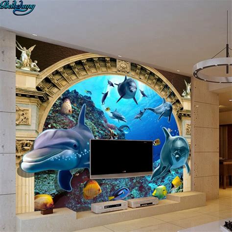 Beibehang Large Custom Wallpapers 3d Stereo Underwater World Dolphins
