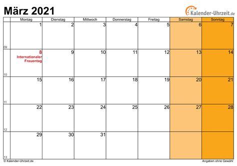Nachstehend finden sie die kalender für 2021 für deutschland und alle bundesländer zum ausdrucken. März 2021 Kalender mit Feiertagen