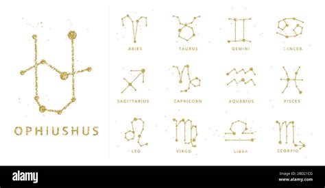 Vector Golden And Glitter Horoscope Signs And Constellation Zodiac