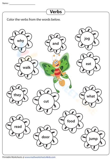 Identifying And Coloring Verbs Worksheet