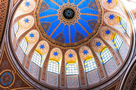 Ornate Interior Architecture And Dome Of Jewish Synagogue Stock Photo