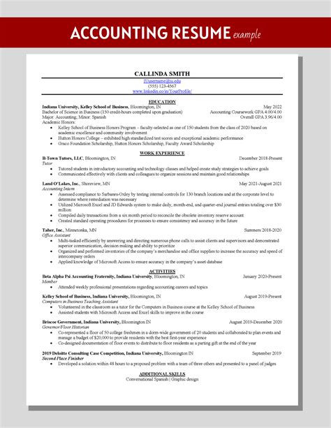 Accounting Resume Example Kelleyconnect Kelley School Of Business