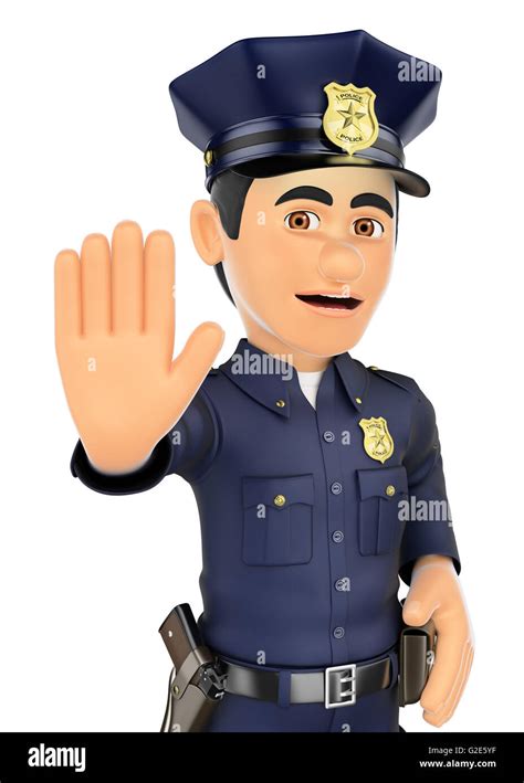 3d Security Forces People Illustration Policeman Ordered To Stop With
