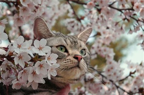Sakura Cats Cat Flowers Cute Animals