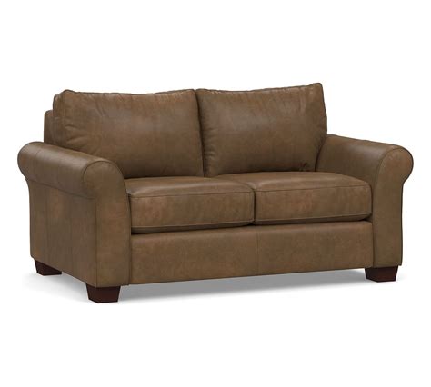 Pb Comfort Roll Arm Leather Loveseat Polyester Wrapped Cushions