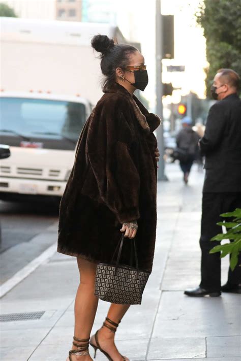 Rihanna In A Brown Fur Coat Arrives At Nomad Sky Bar In Los Angeles 10
