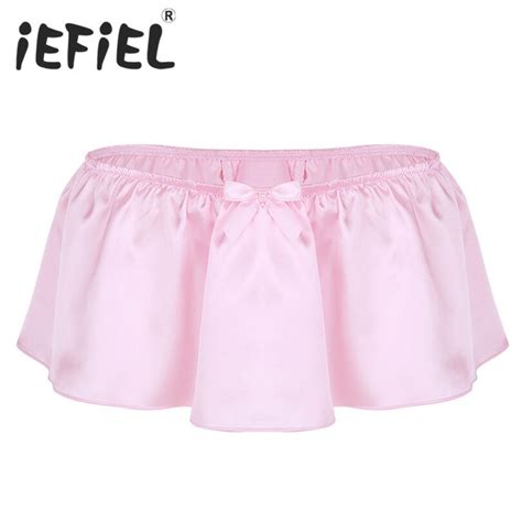 Iefiel Sexy Male Mens Lingerie Shiny Satin Sissy Skirted G String