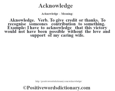 Acknowledge Definition Acknowledge Meaning Positive Words