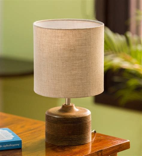 Buy Starlight White Cotton Shade Table Lamp With Brown Base By