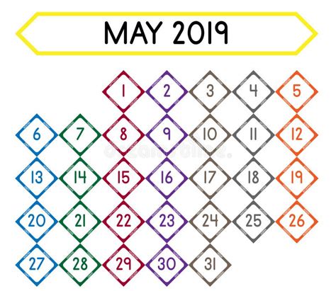 Kalender Van De Maand Van Mei 2019 Vector Illustratie Illustration Of