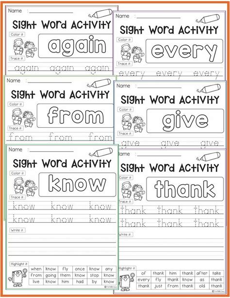 Sight Word Activities First Grade