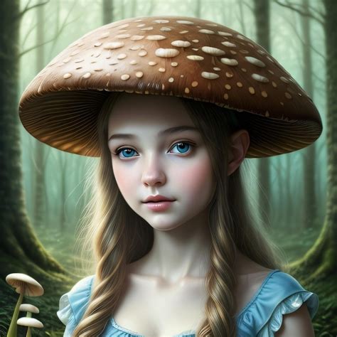 Premium Ai Image A Girl With A Large Mushroom On Her Head
