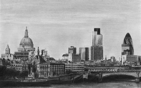 London Skyline Pencil Drawing Drawing By David Rives
