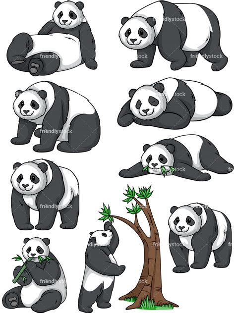 Panda Bear Vector Collection Cartoon Clipart Friendlystock