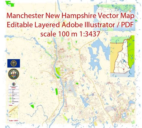 Manchester New Hampshire Pdf Map Vector Exact City Plan Detailed Street