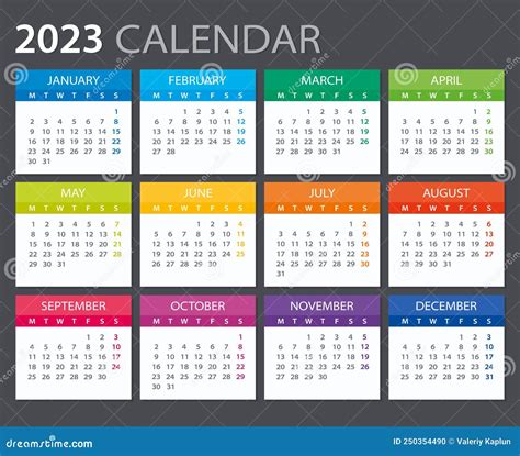 2023 Calendar Vector Illustration Template Monday To Sunday Stock